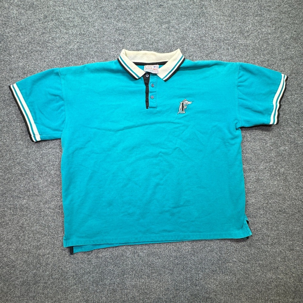 Vintage MLB Florida Marlins‎ Apex One Polo T-Shirt Mens XL Teal Embroidered Logo